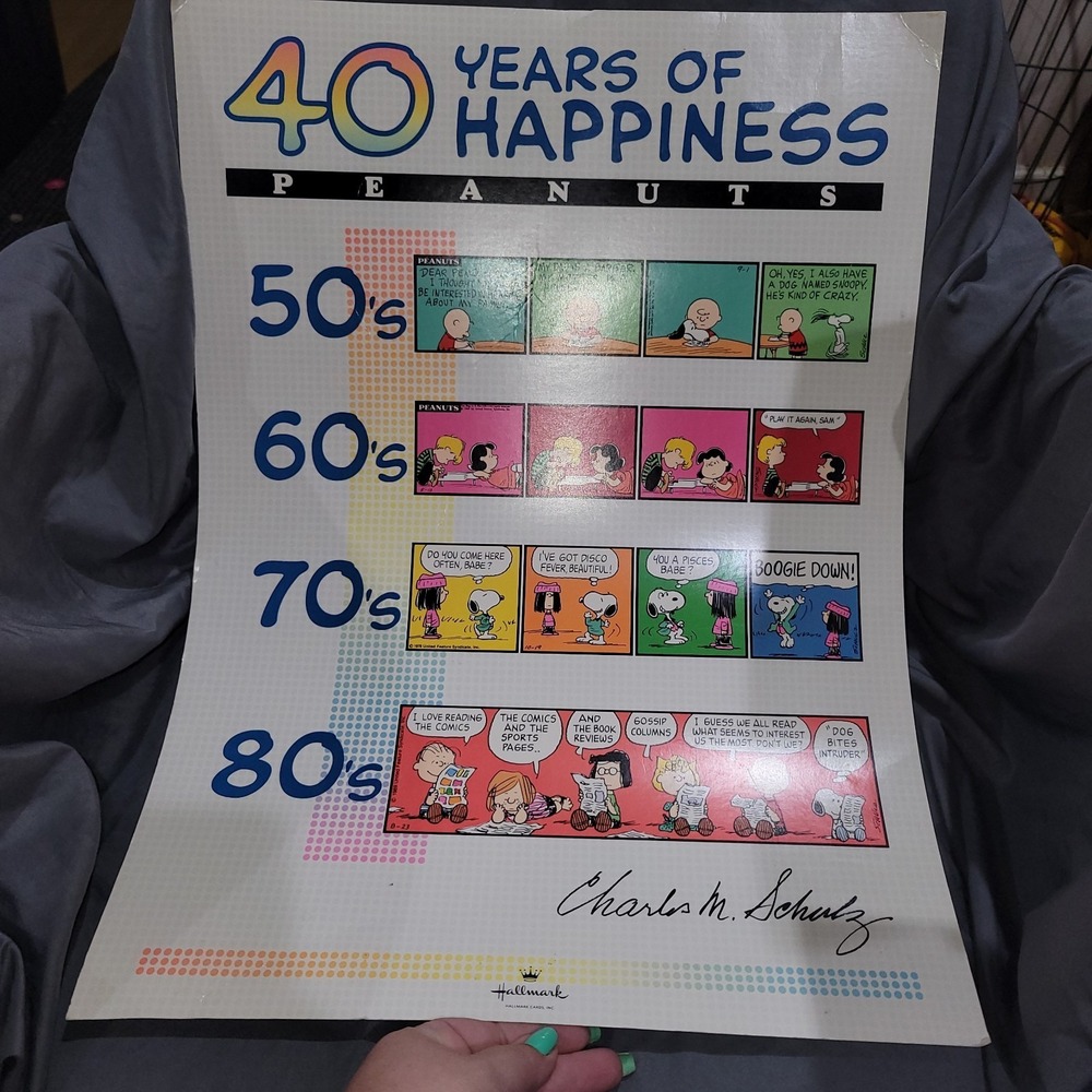 Vintage Peanuts Comic Strip 40 Years of Happiness Hallmark Poster Snoopy Charlie